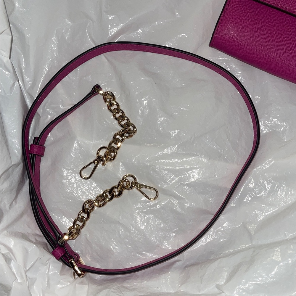 Michael Kors Leather Purse Crossbody Shoulder Strap Pink (Hot Rose) wristlet - Picture 10 of 10